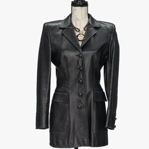 Escada Black Leather Jacket Blazer FR 36